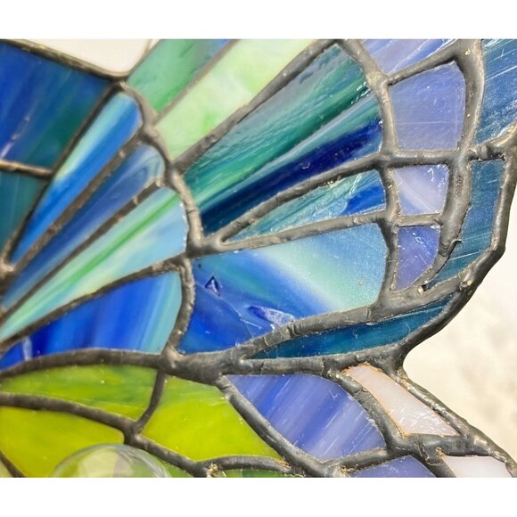 Tiffany Style Butterfly Accent Lamp Night Light Vintage Slag Glass Rose Base - Picture 15 of 16